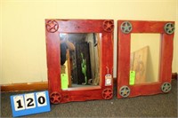 (2) Mirrors in Red Wood Frame w/Star Accents