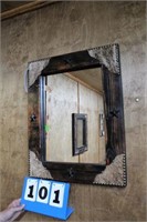 Mirror w/ Wooden Frame, w/Hide and Star Accents
