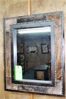 Mirror in Wooden Frame w/Hide Accents