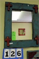 Mirror in Wooden Frame w/Cross Accents