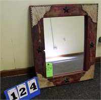 Mirror in Wood Frame w/TX Star & Cow Hide Accents