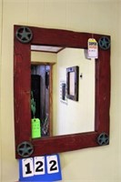 Mirror in Distressed Red Wooden Frame w/Stars