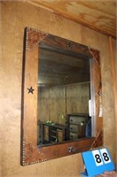 Mirror w/ Wooden Frame, w/Leather Accents