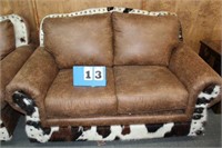 Leather Love Seat w/Cow Hide Accents