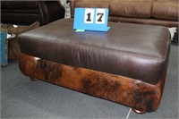 Leather & Cow Hide Ottoman, Approx. 41" Long
