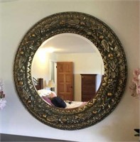 Round Gold Beveled Mirror