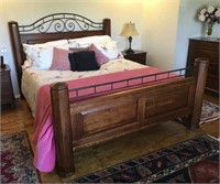 CAl King 4 Post, Wrought Iron and Solid Wood Bed