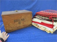 vintage bread box -5 braided chair pads -linens