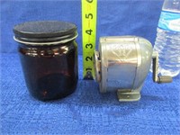 old "boston k5" pencil sharpener & amber jar