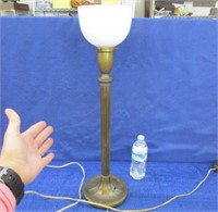 old brass 27in table lamp - white glass shade