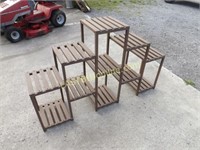 WOODEN MULTI -LEVEL PLANT STAND
