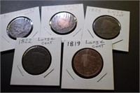 (5) Large Cent Coins - 1819, 22, 24, 25, 47