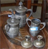 Vtg Metal Teapot, Sugar Bowl & Creamer and Two