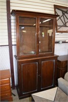 Antique Rustic China Cabinet w/ Wavy Glass