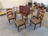 WOODEN TABLE WITH LEAF & 5 CHAIRS