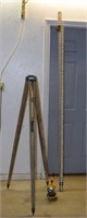Wood Tripod, Measuring Stick and Topcon Transit