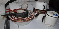 Vtg Enamelware Coffee Pot, Ladle, Pots and More
