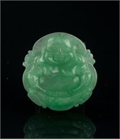 Chinese Green Jadeite Laughing Buddha Pendant