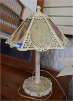 Vtg Slag Glass Style Metal Table Top Lamp