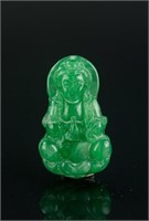Chinese Fine Green Jadeite Carved Guanyin Pendant
