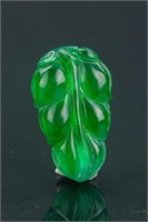 Chinese Green Jadeite Carved Leaf Pendant