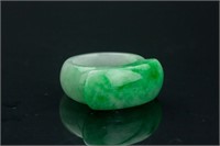Chinese Green Jadeite Carved Archer's Ring
