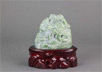 Hetian Green Jade Carved Boulder with Stand