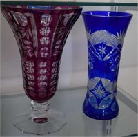 Amethyst Cut to Clear Glass Vase and Blue Cut