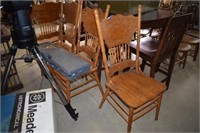 Four Oak Pressed Back Dining Chairs -
