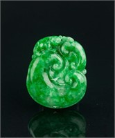 Chinese Green Jadeite Carved Ruyi Pendant