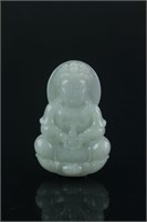 Chinese White Jadeite Carved Guanyin Pendant