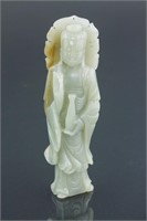 Chinese Hetian White Jade Hand Carved Guanyin