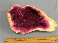 11 x 6.5" fuchsia colored crystal geode          (