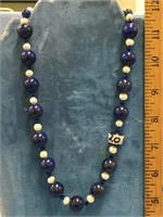 20" necklace made of  lapis beads, freshwater pear