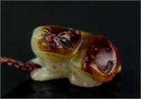 Chinese Russet Skin White Jade Carved Dog Pendant