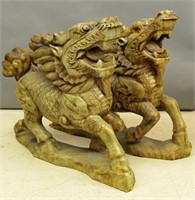 Pair of Large Jade Carved Qilin Dragon Statues