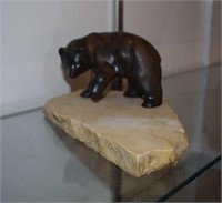 Metal Bear Figurine on Slab of Rock - Signed Dega