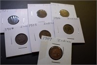 (7) Indian Head Pennies Date Range 1901-1907