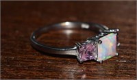 Sterling Silver Ring w/ Opal and Pink Stones