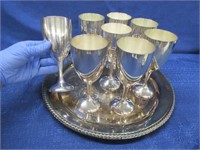 8 nice plated goblets & 15in plated tray