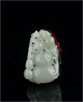Chinese White Jadeite Carved Gourd Pendant