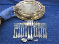 oval plated serving dish & fancy plated flatware