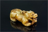 Chinese Archaic Yellow Jadeite Carved Pixiu Toggle