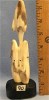 7.5" fossilized ivory totem of breeching whales wi