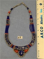 20" Napoli's necklace with silvery alloy, lapis, a