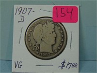 1907-D Barber Silver Half Dollar - VG