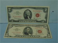 Two US Notes - 1963 $5 and 1963 $2 Red Seals