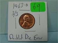 1963-D 3/3 Doubled Die Error Lincoln Penny