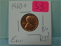 1960-D "RIT" Error Lincoln Penny - BU
