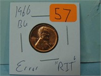 1966 "RIT" Error Lincoln Penny - BU